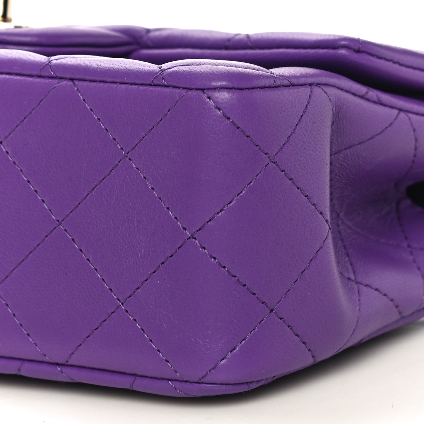Lambskin Quilted Mini Top Handle Rectangular Flap Dark Purple