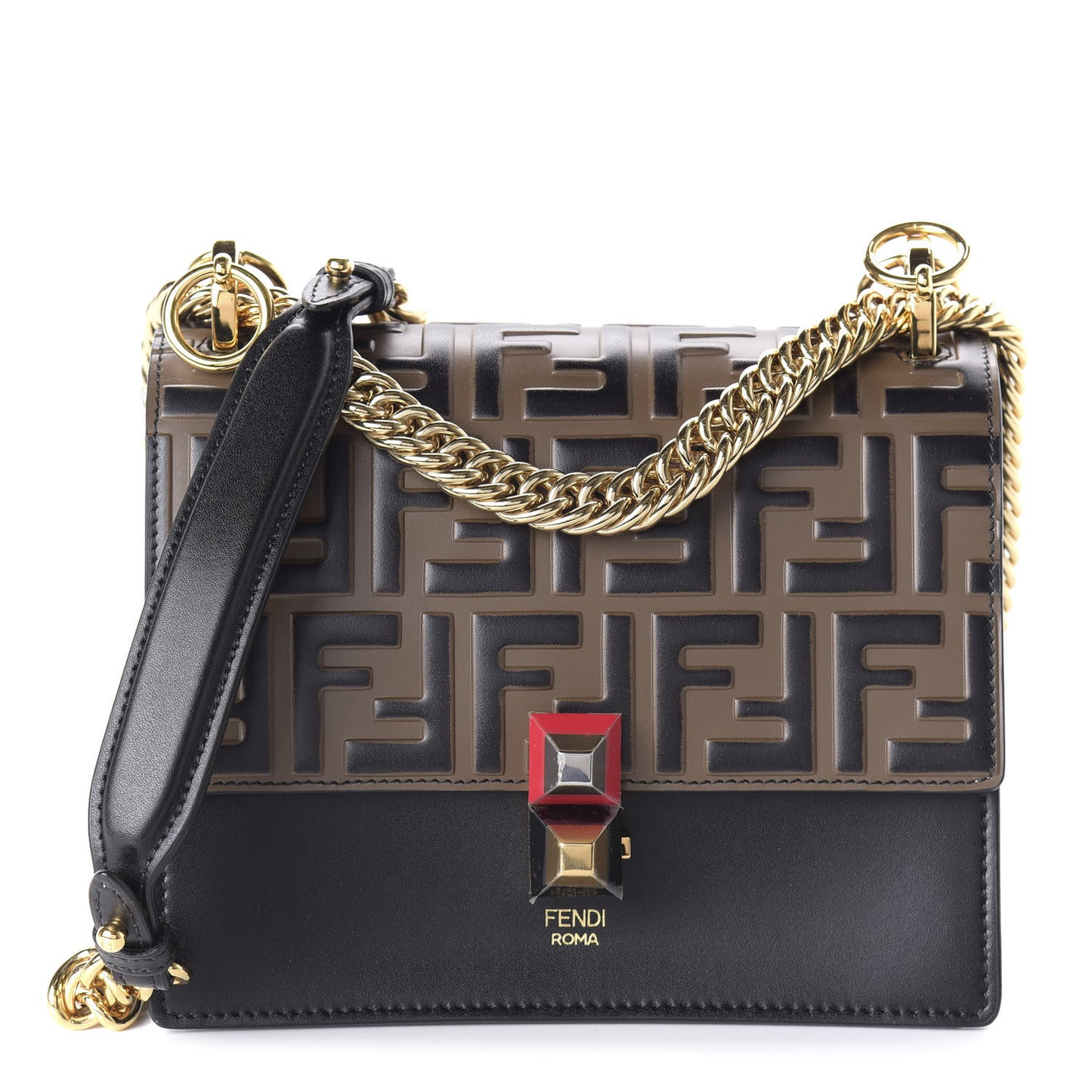 Vitello Liberty Bi-Color FF 1974 Embossed Small Kan I Shoulder Bag Black Maya