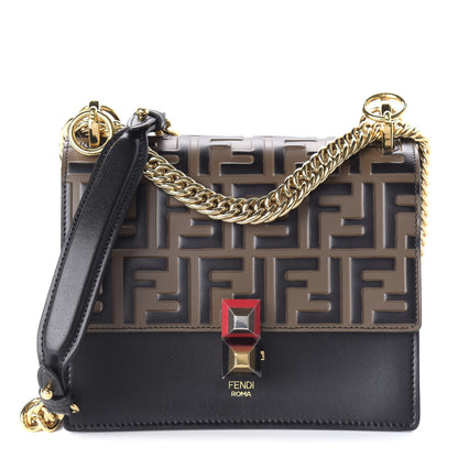 Fendi Vitello Liberty Bi-Color FF 1974 Embossed Small Kan I Shoulder Bag Black Maya 1 of 12