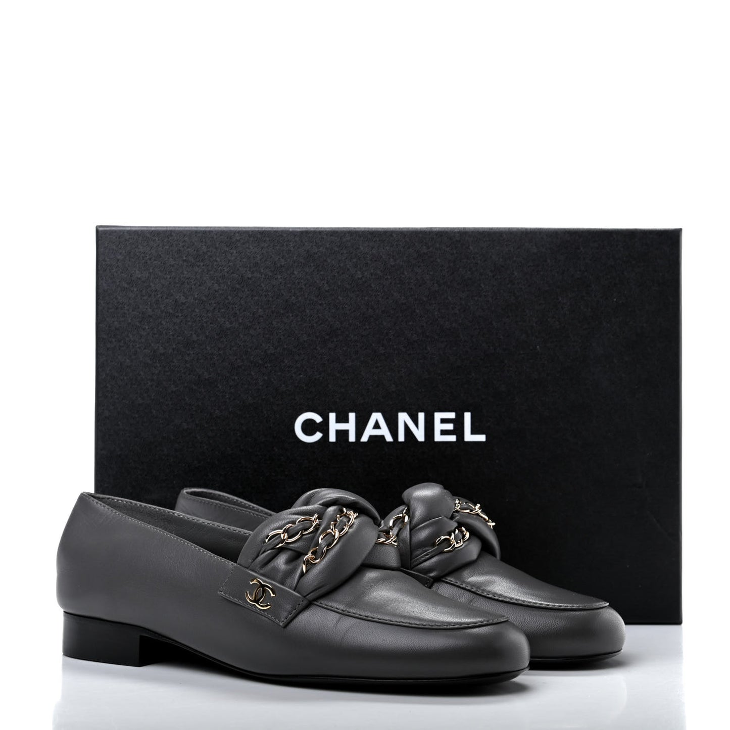 Lambskin CC Braided Chain Loafers 35.5 Grey