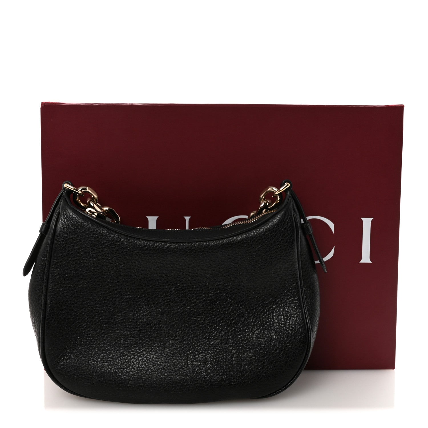 Gucci GG Grainy Calfskin Emblem Small Half Moon Shoulder Bag Black 10 of 10
