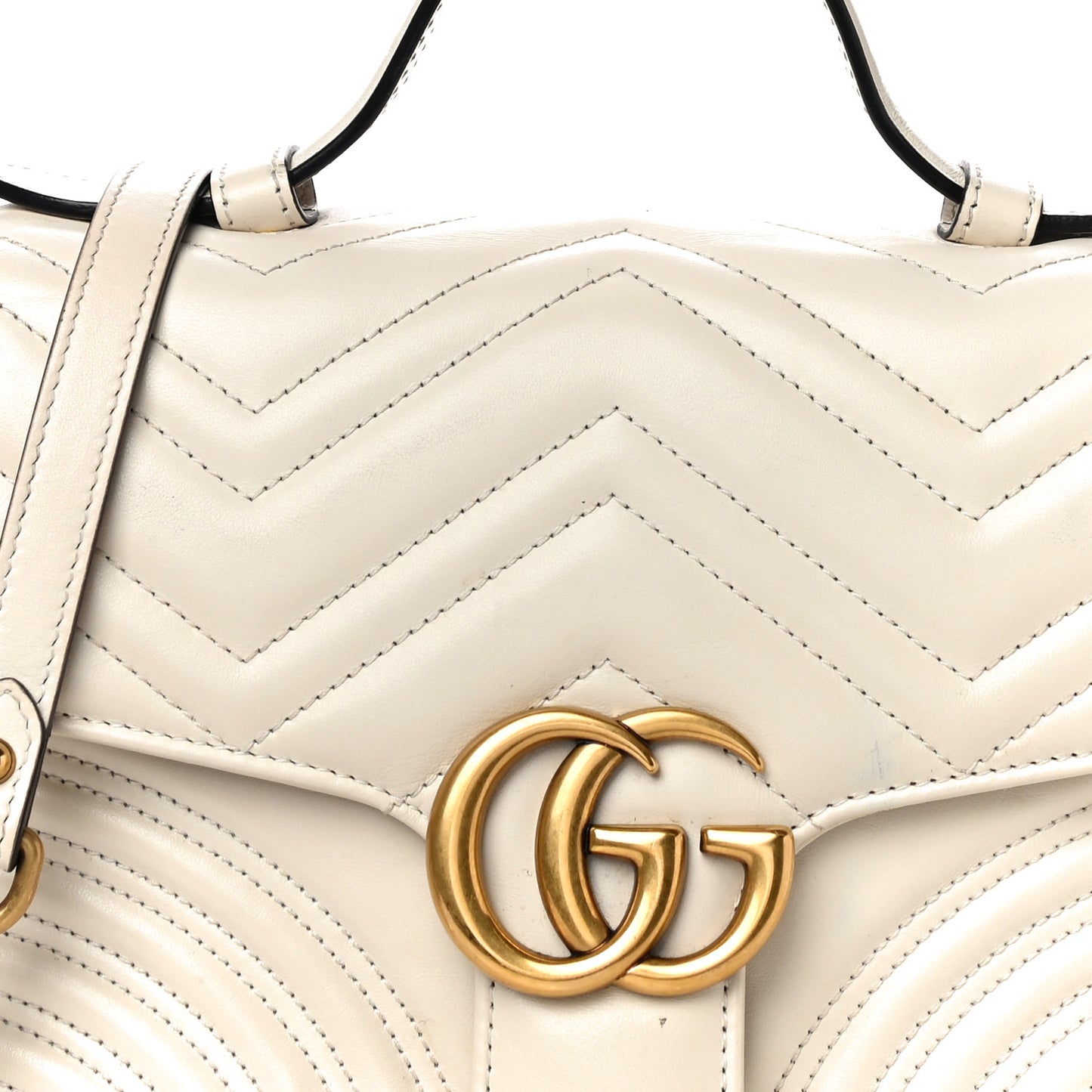 Calfskin Matelasse Small GG Marmont Top Handle Shoulder Bag White