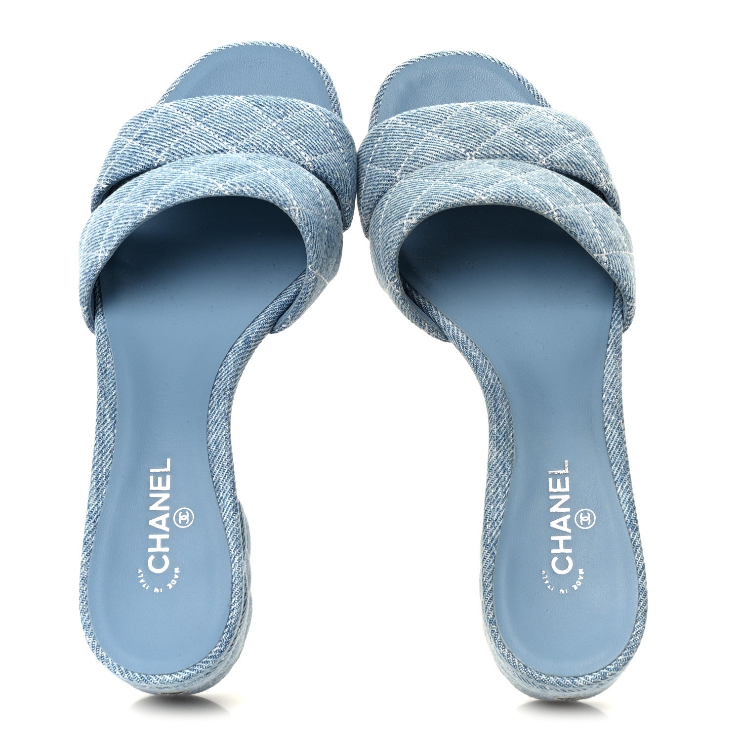 Chanel Denim Quilted Mules 37.5 Blue 2 of 9