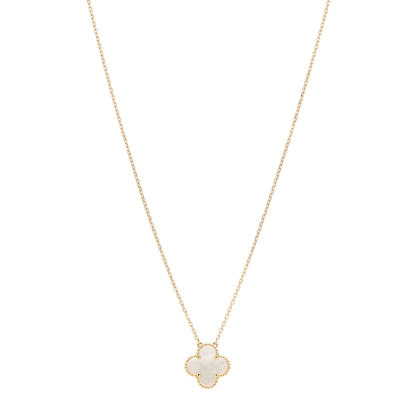 18K Yellow Gold Mother of Pearl Vintage Alhambra Pendant Necklace
