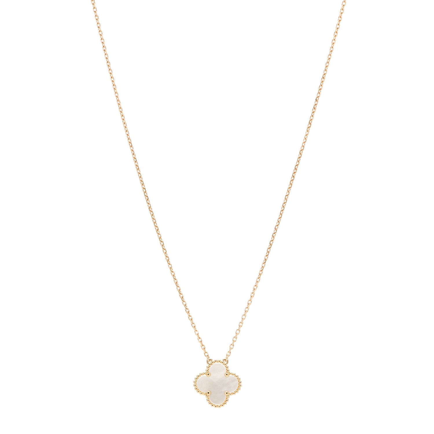 Van Cleef & Arpels 18K Yellow Gold Mother of Pearl Vintage Alhambra Pendant Necklace 1 of 4