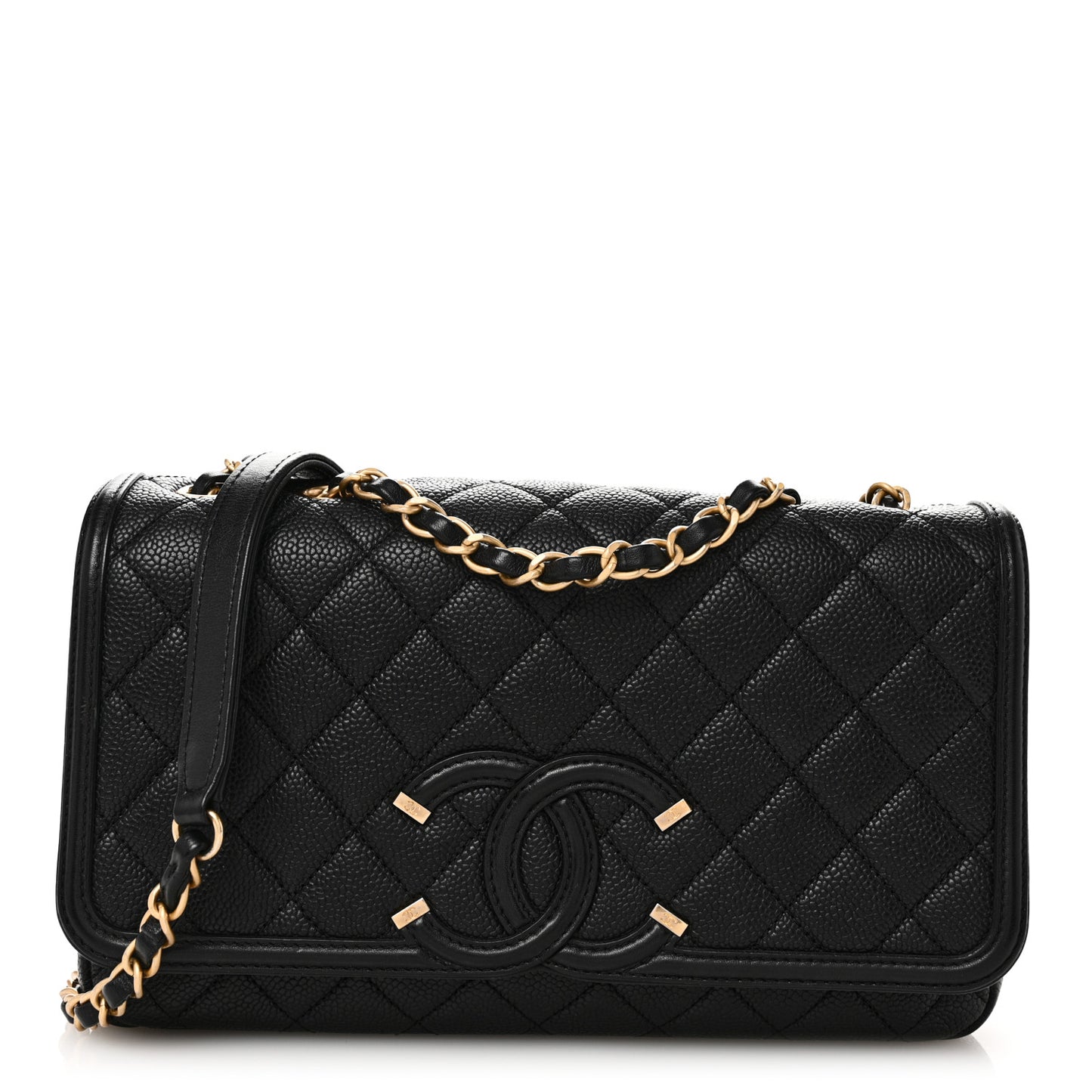 Caviar Quilted Medium CC Filigree Flap Black