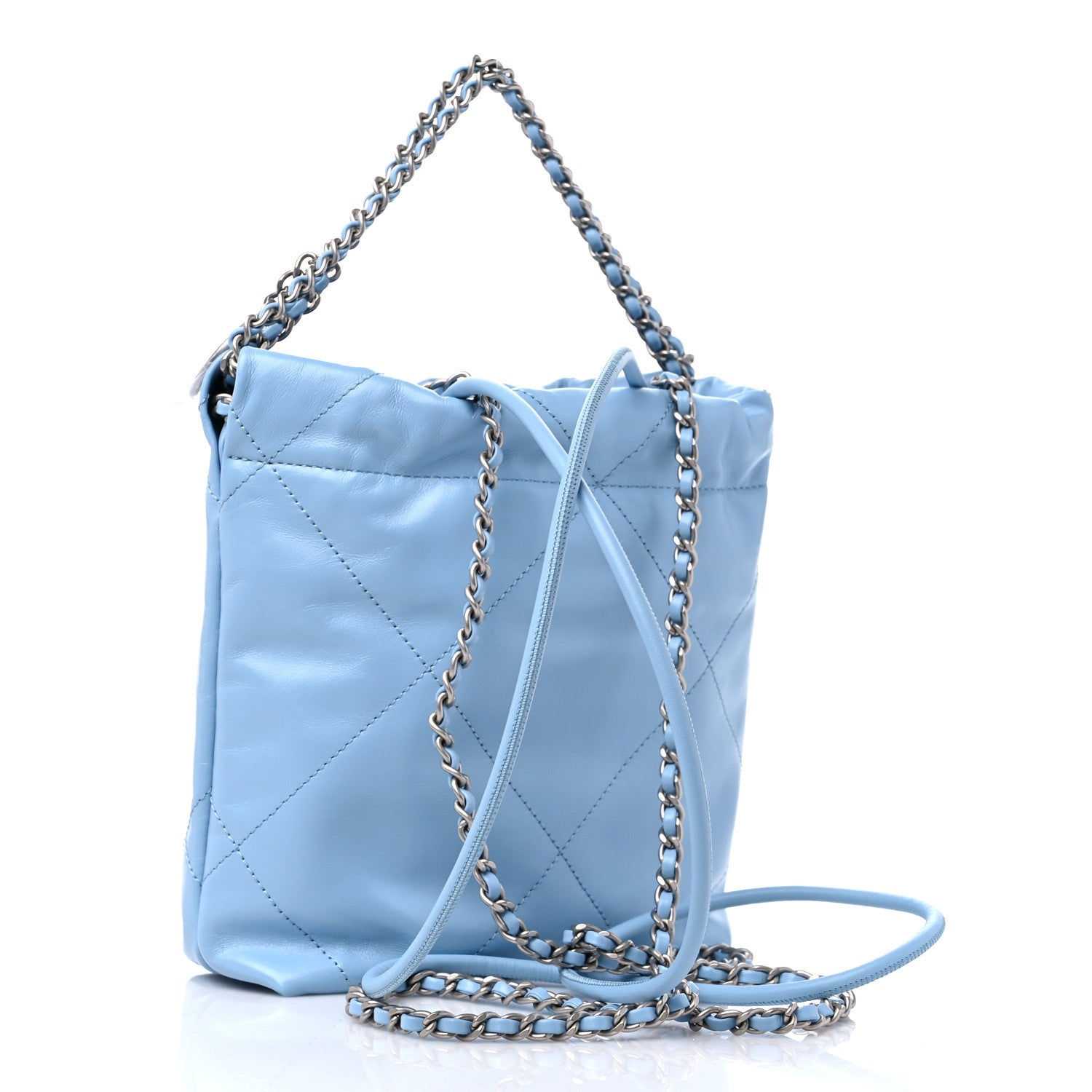 Chanel Shiny Calfskin Quilted Mini Chanel 22 Light Blue 3 of 9