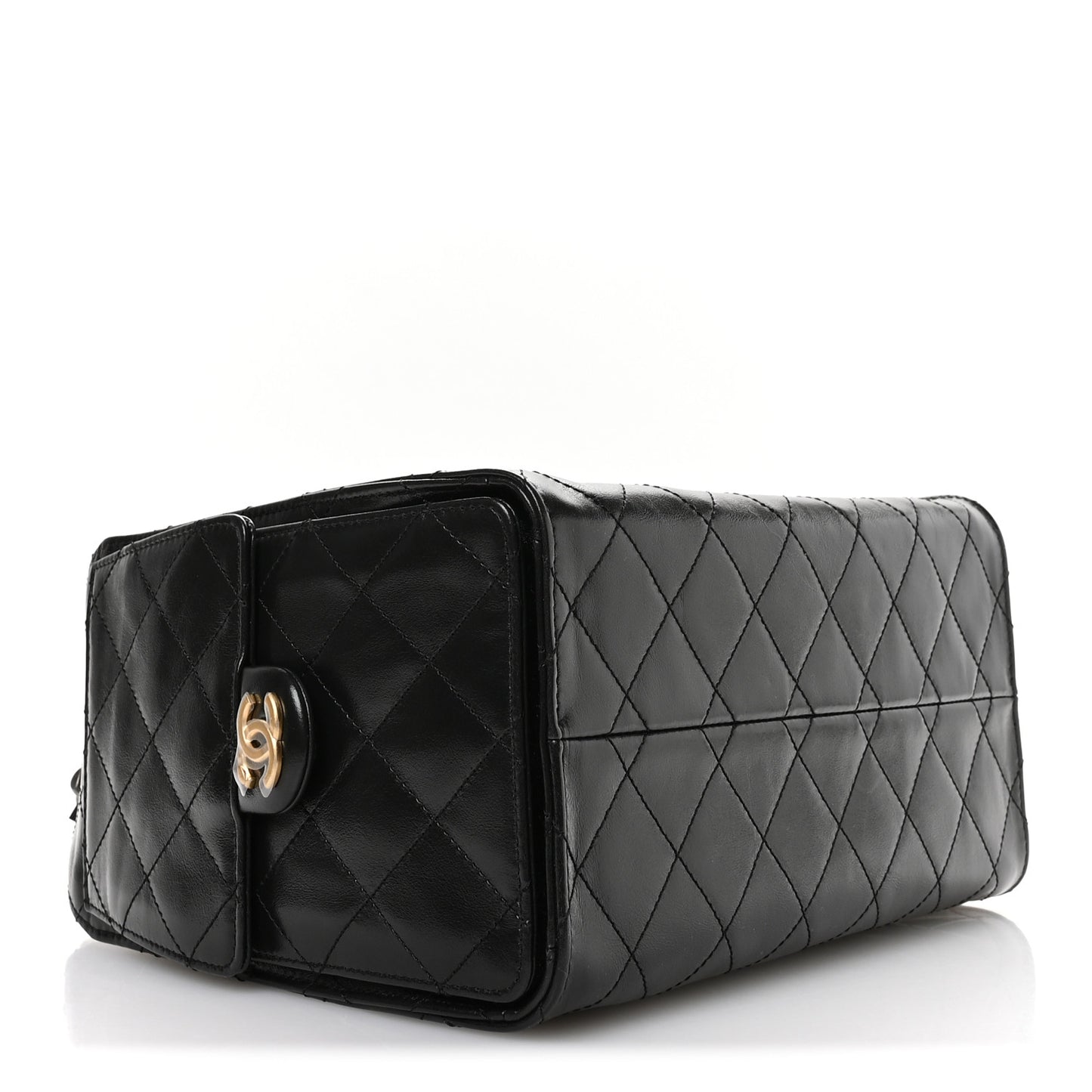 Shiny Crumpled Calfskin Quilted Small Chanel 25 Handbag Black