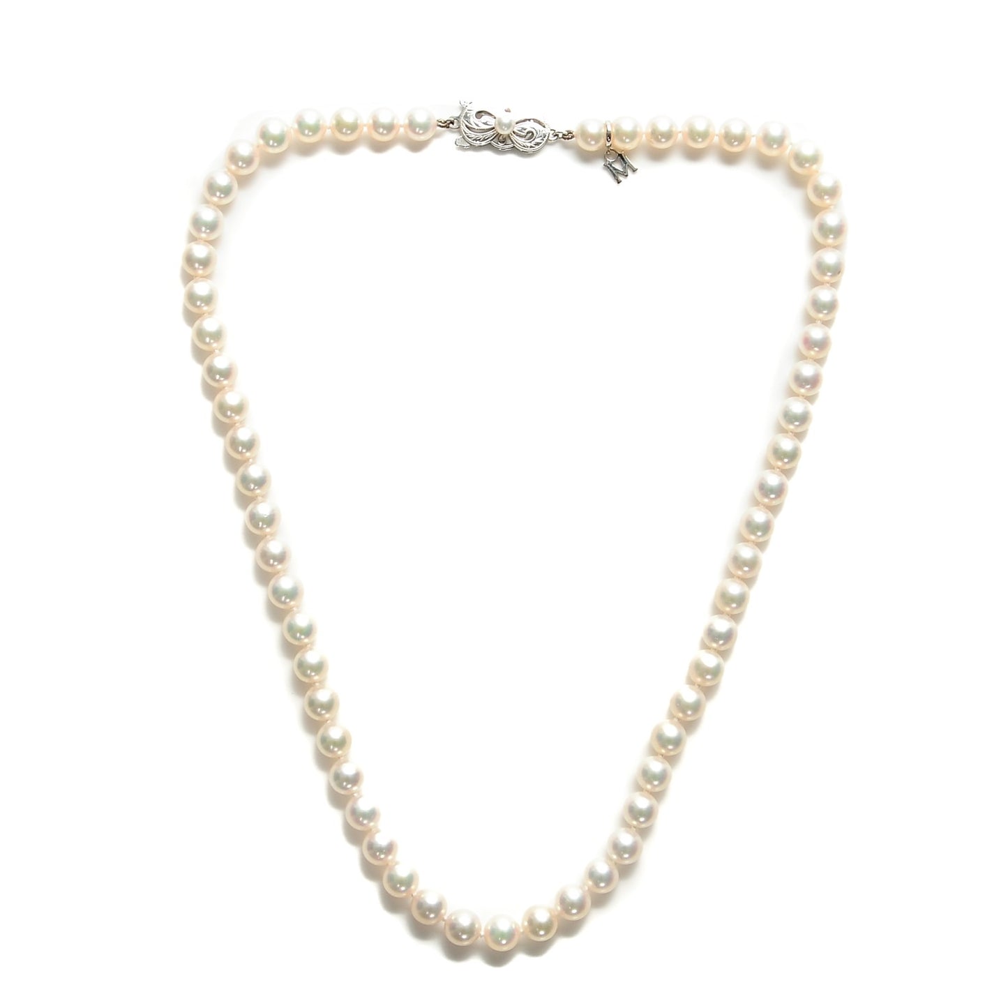 18K White Gold Pearl 6mm Strand Akoya Necklace 16