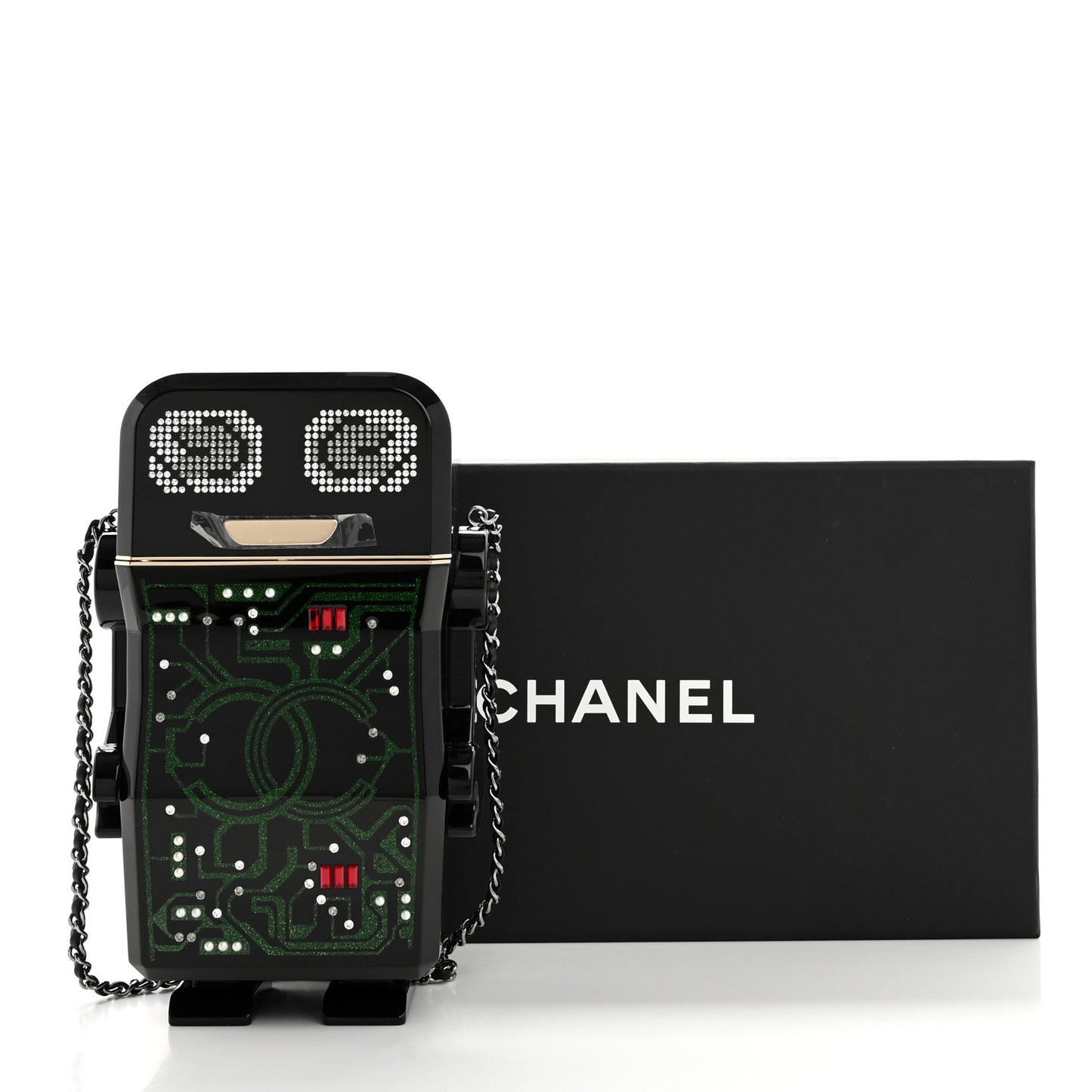 Plexiglass Crystal Robot Minaudiere Clutch  Black