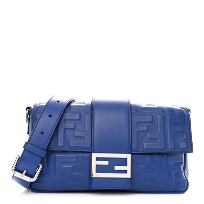 Fendi Nappa FF 1974 Embossed Belt Baguette Bag Blue Neon 3 of 12