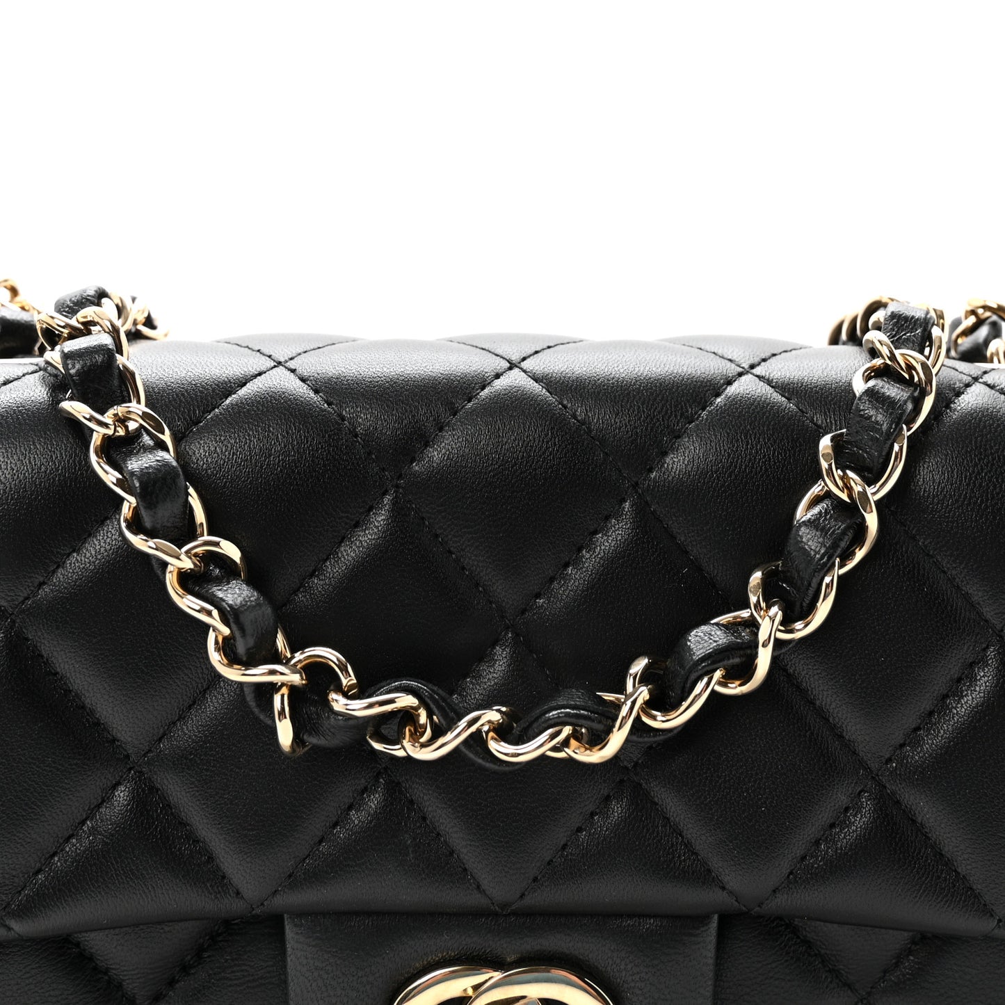 Lambskin Quilted Mini Rectangular Flap  Black