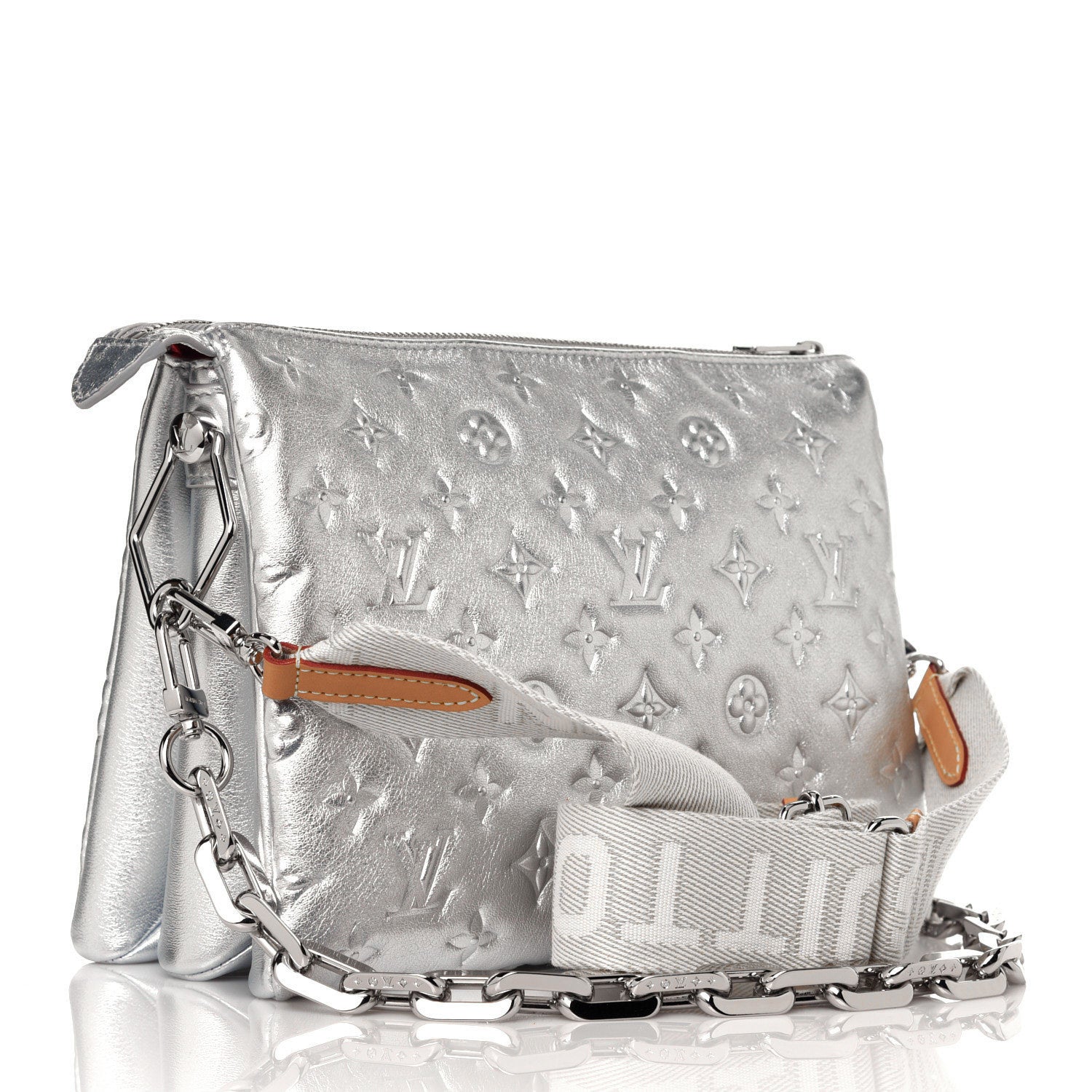 Louis Vuitton Metallic Lambskin Embossed Monogram Coussin PM Silver 3 of 12