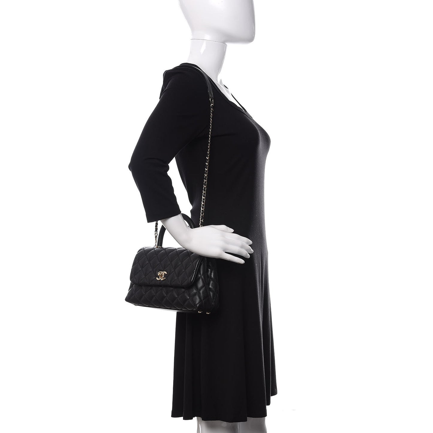 Caviar Quilted Mini Coco Handle Flap Black