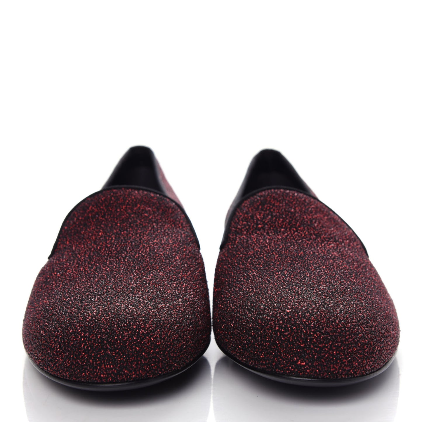 Metallic Calfskin Smoking Slipper Flat Loafers 38 Red Glitter