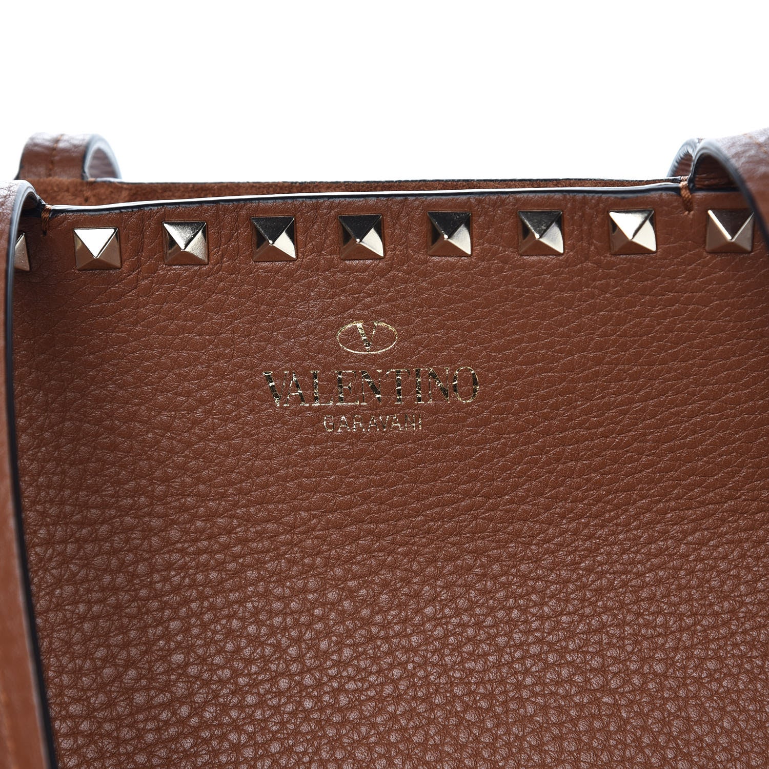 Valentino Garavani Grained Calfskin Rockstud Shoulder Tote Bright Cognac 5 of 8