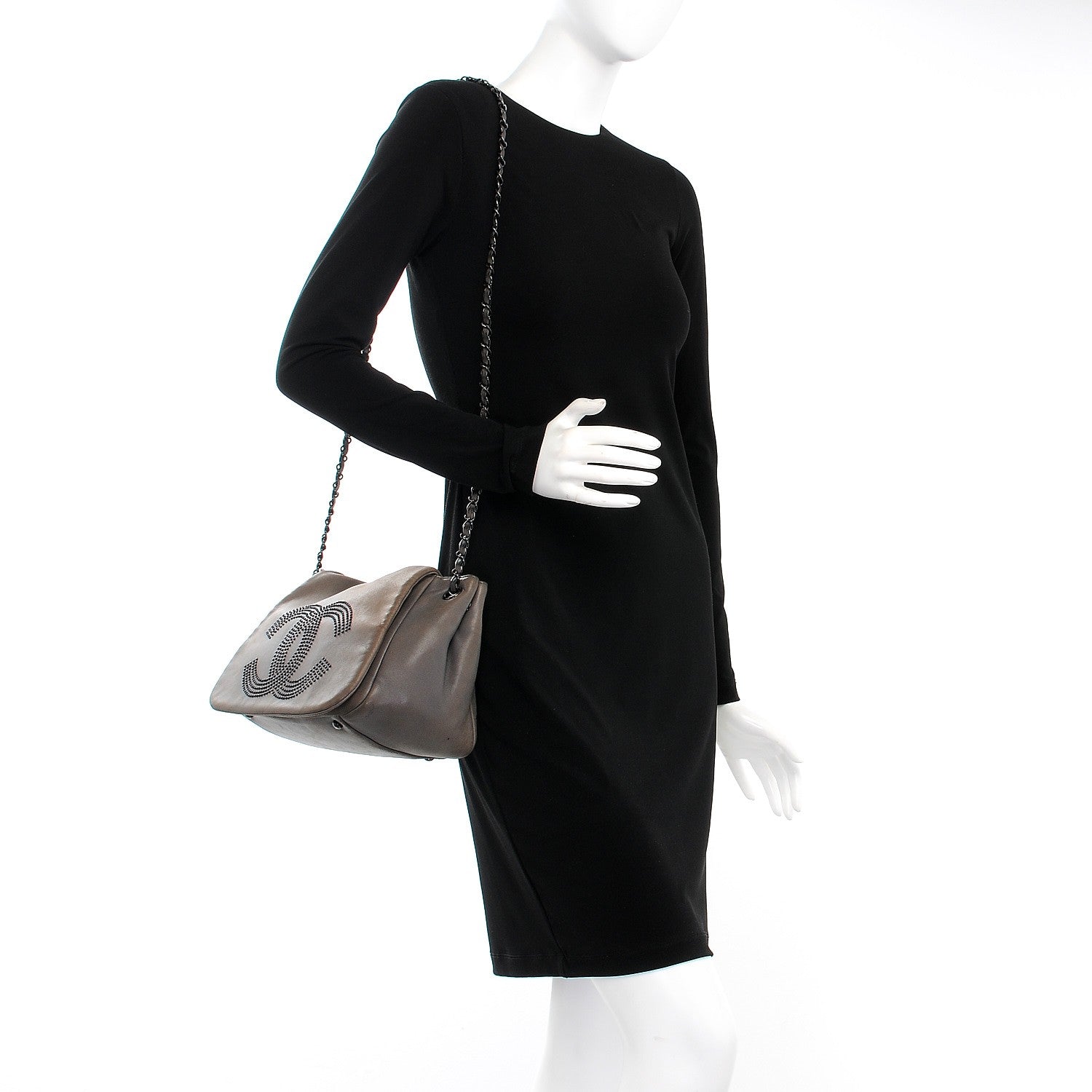 Chanel Lambskin Studded Accordion CC Flap Grey 2 of 13