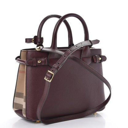 Burberry Grainy Calfskin House Check Small Banner Tote Mahogany Red 3 of 9