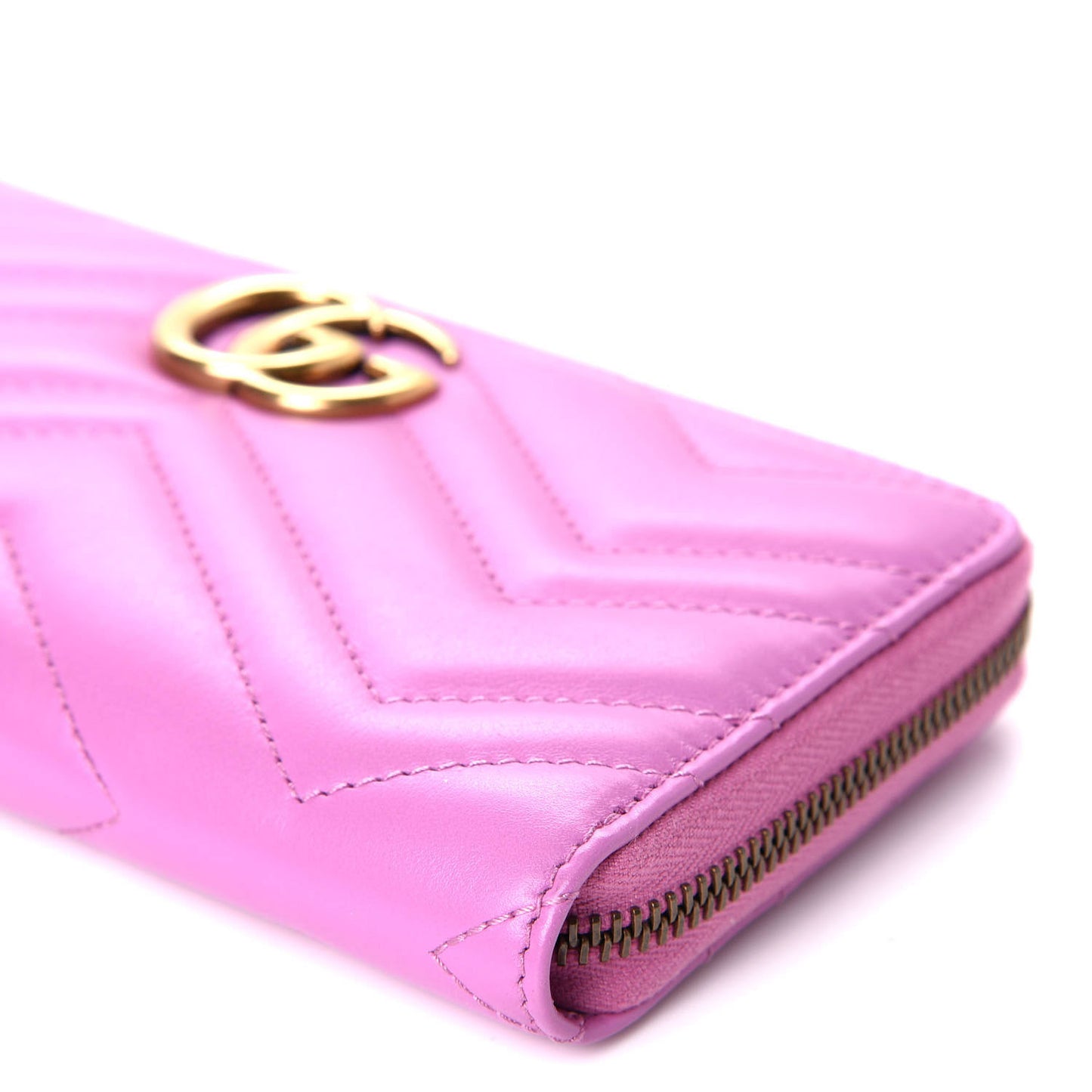 Calfskin Matelasse GG Marmont Zip Around Wallet Candy Mousse