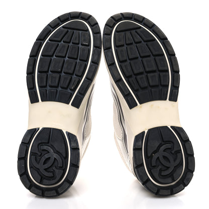 Chanel Fabric Laminated Calfskin Stretch CC Sneakers 37 White Silver 7 of 12