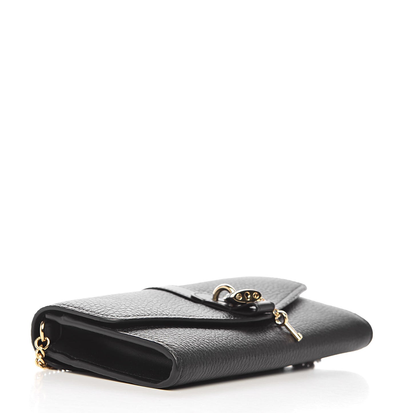 Shiny Grained Calfskin Aby Wallet on Chain Black