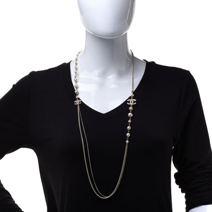 Chanel Pearl Crystal CC Long Necklace Gold 2 of 7