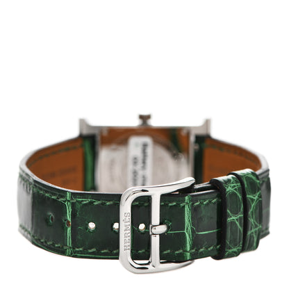 Hermes Stainless Steel Alligator Diamond Bezel Mother of Pearl 21mm Heure H Hour Quartz Watch Vert Moyen 3 of 5