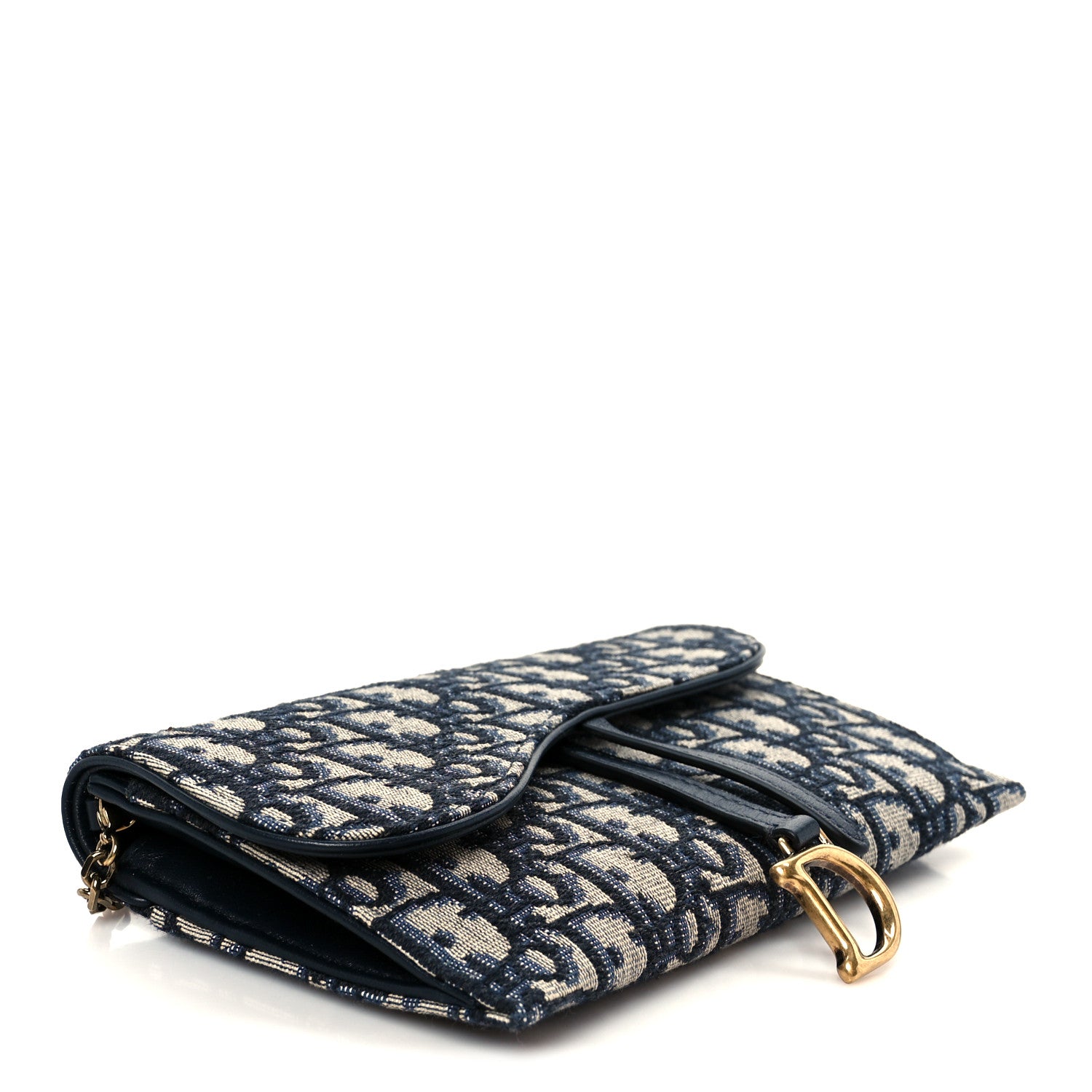 Christian Dior Oblique Saddle Chain Long Wallet Blue 5 of 14