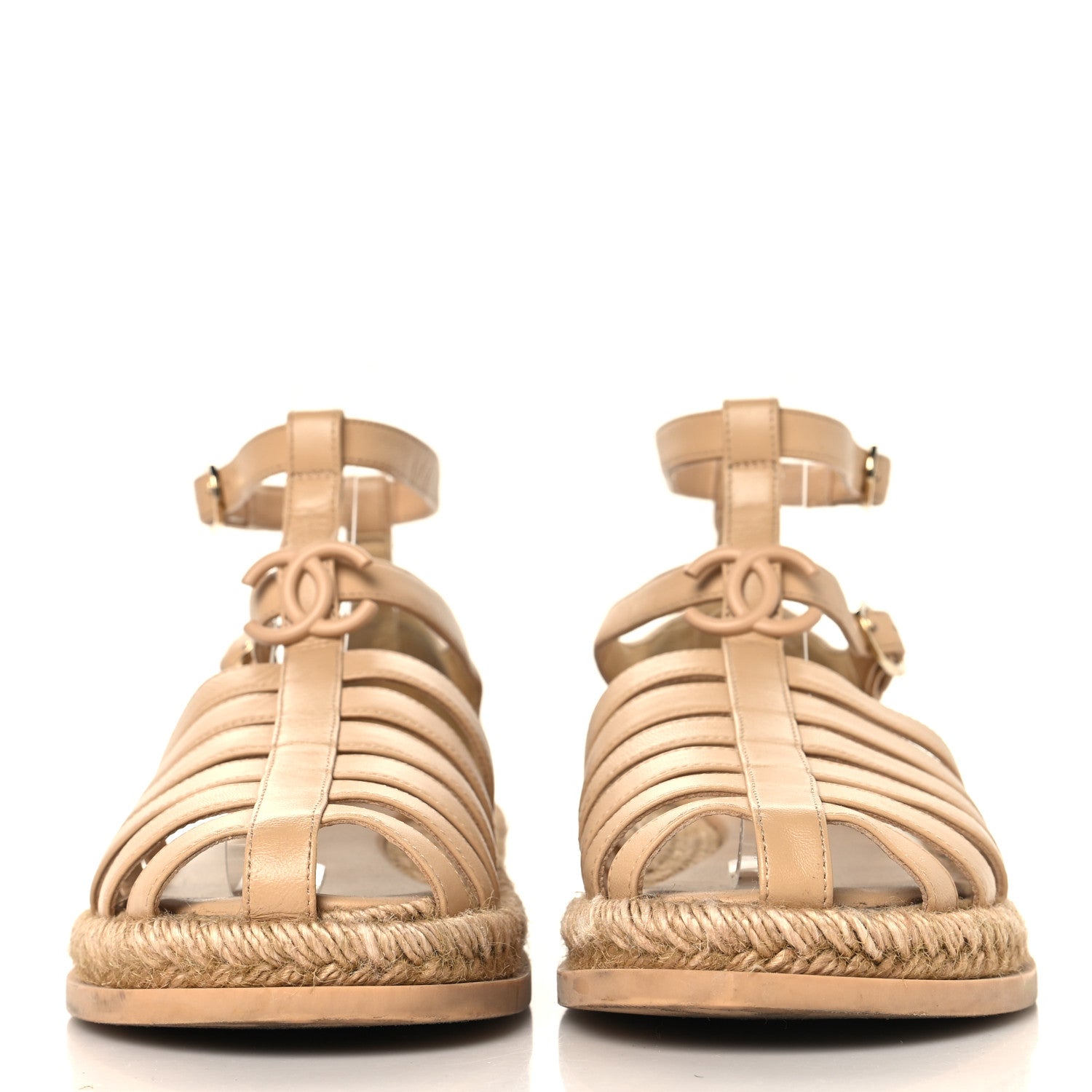 Chanel Lambskin Espadrille Sandals 37 Beige 3 of 9
