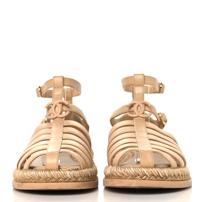 Chanel Lambskin Espadrille Sandals 37 Beige 3 of 9
