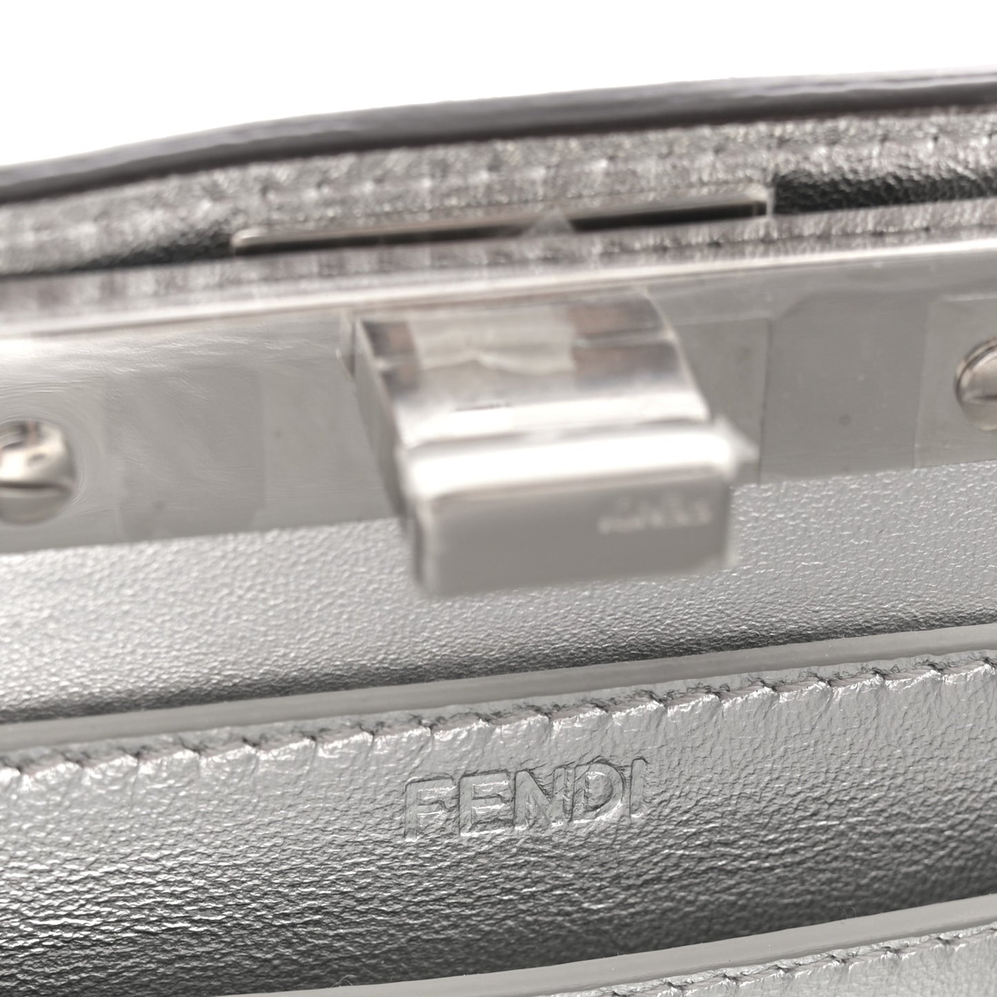 Crystal Vitello Laminato FF Petite Peekaboo I SEE U Satchel Crystal Argento