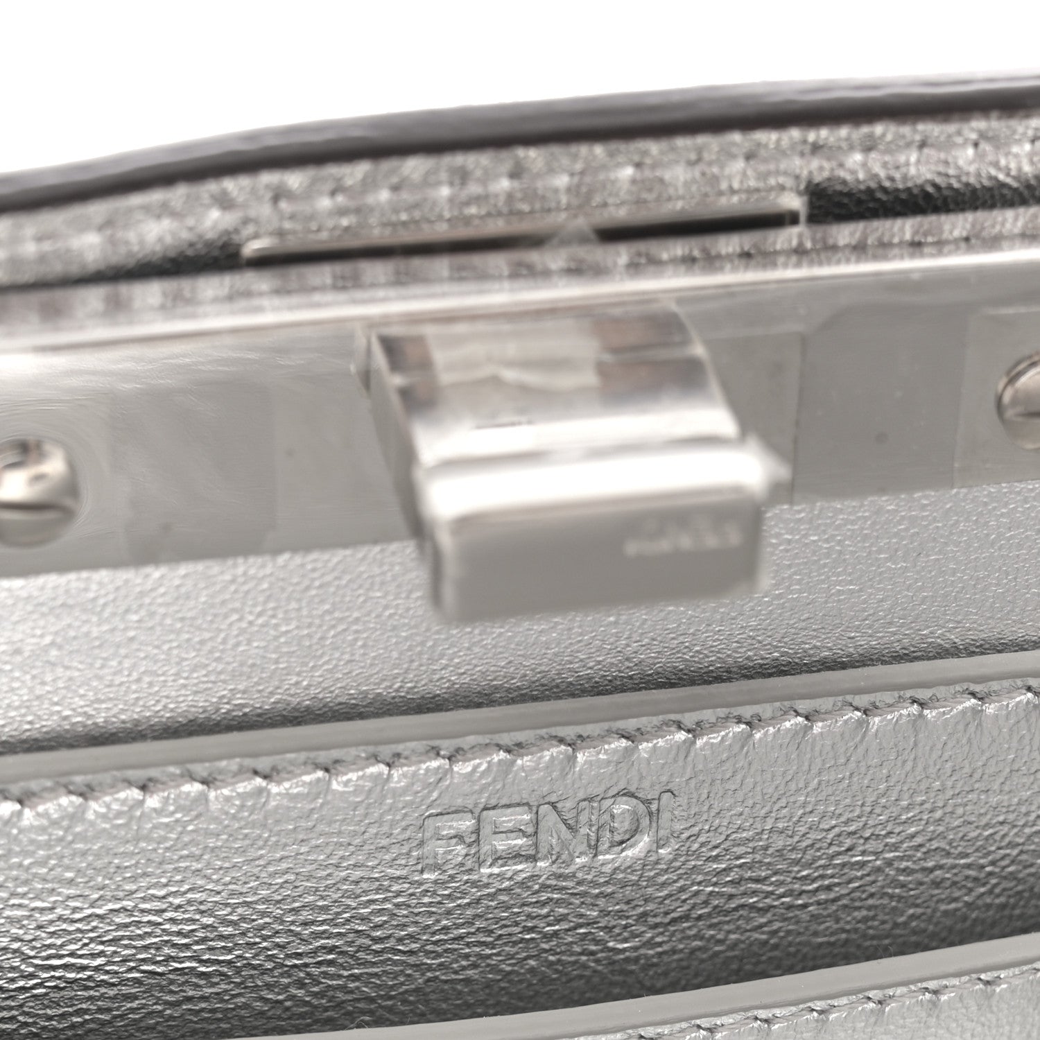 Fendi Crystal Vitello Laminato FF Petite Peekaboo I SEE U Satchel Crystal Argento 6 of 10