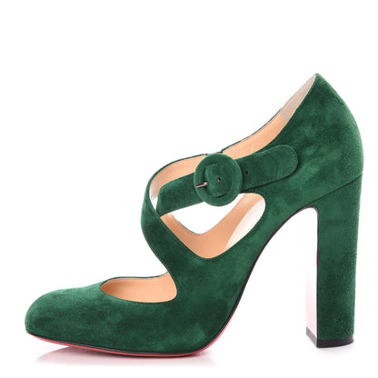 Christian Louboutin Suede Miss Ellen 100 Pumps 38.5 Green 1 of 9