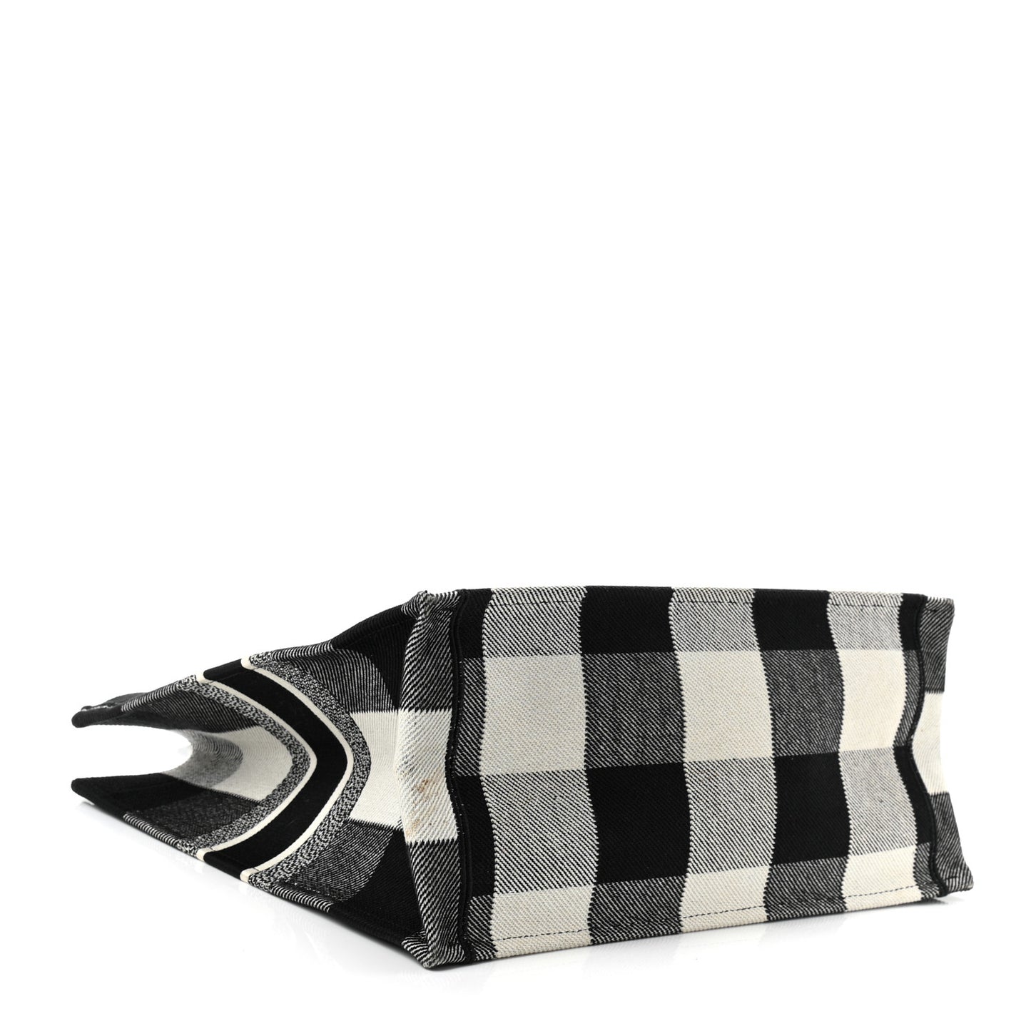 Canvas Embroidered Checkered Book Tote Black White