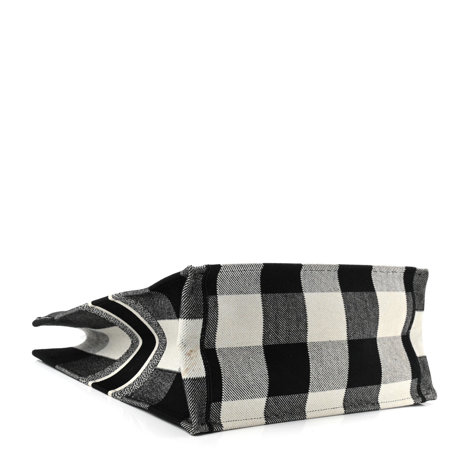 Christian Dior Canvas Embroidered Checkered Book Tote Black White 4 of 11