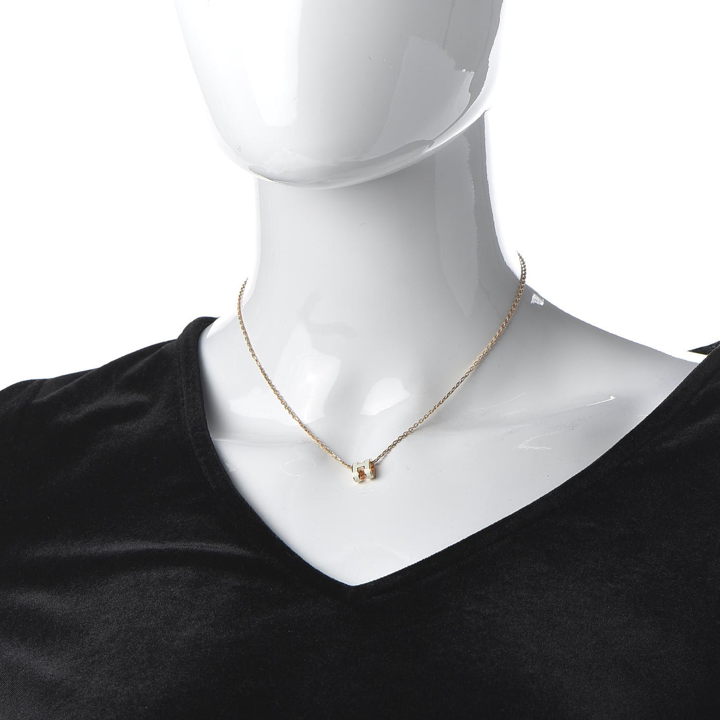 Lacquered Rose Gold Mini Pop H Pendant Necklace White