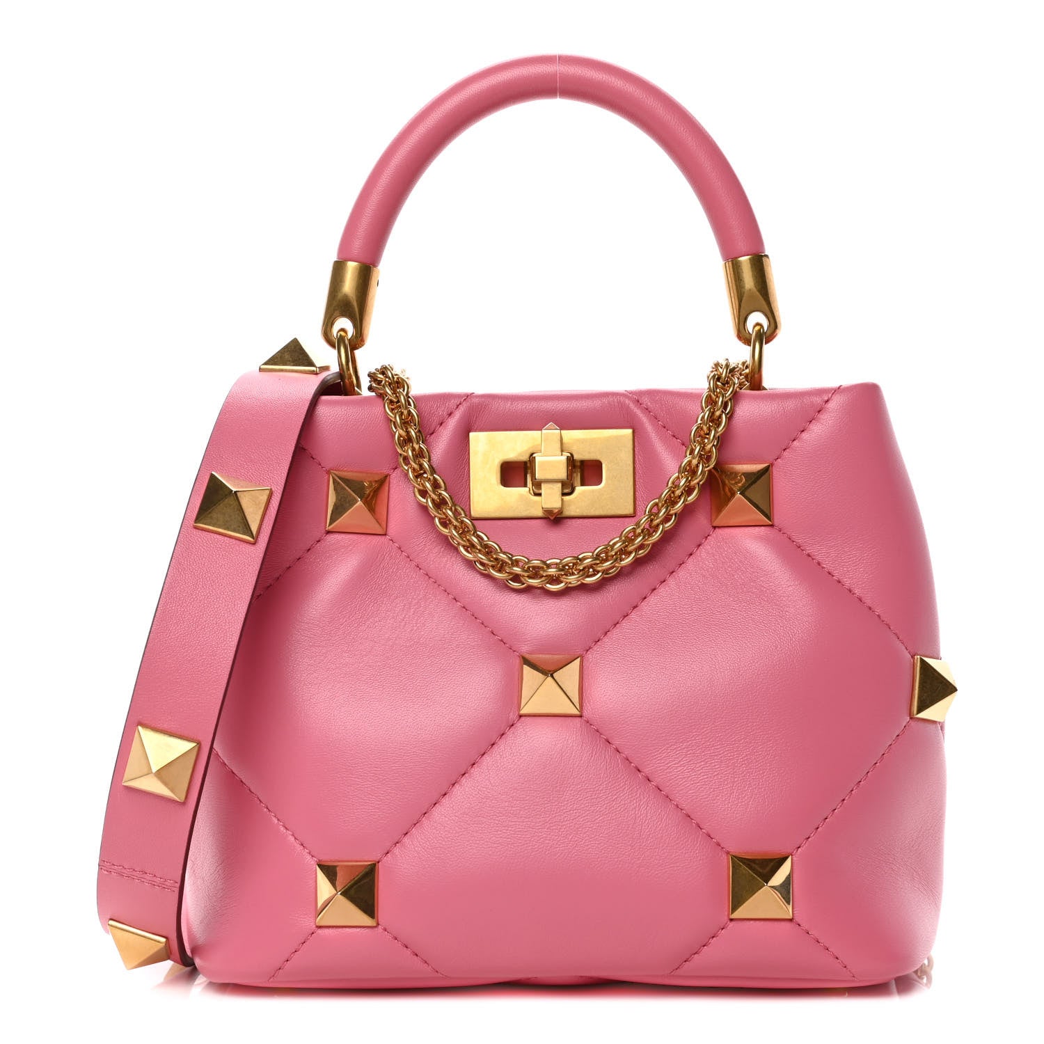 Valentino Garavani Nappa Small Roman Stud The Handle Bag Flamingo Pink ...