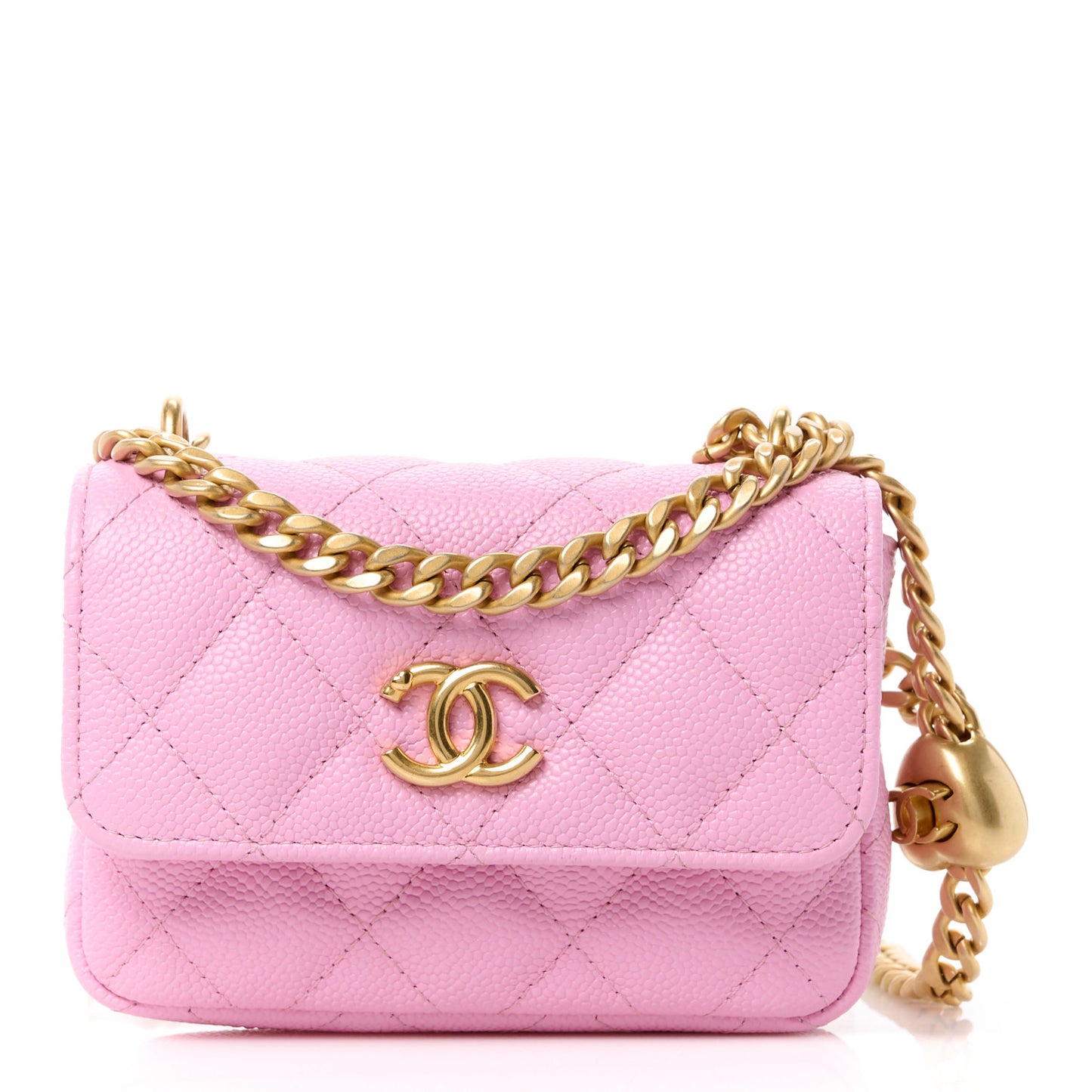 Caviar Quilted Sweetheart Clutch With Chain Pink