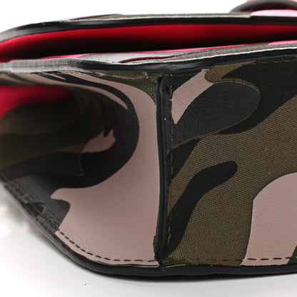 Valentino Garavani Nappa Canvas Camouflage Medium Glam Lock Rockstud Flap Fuxia Fluo 8 of 12