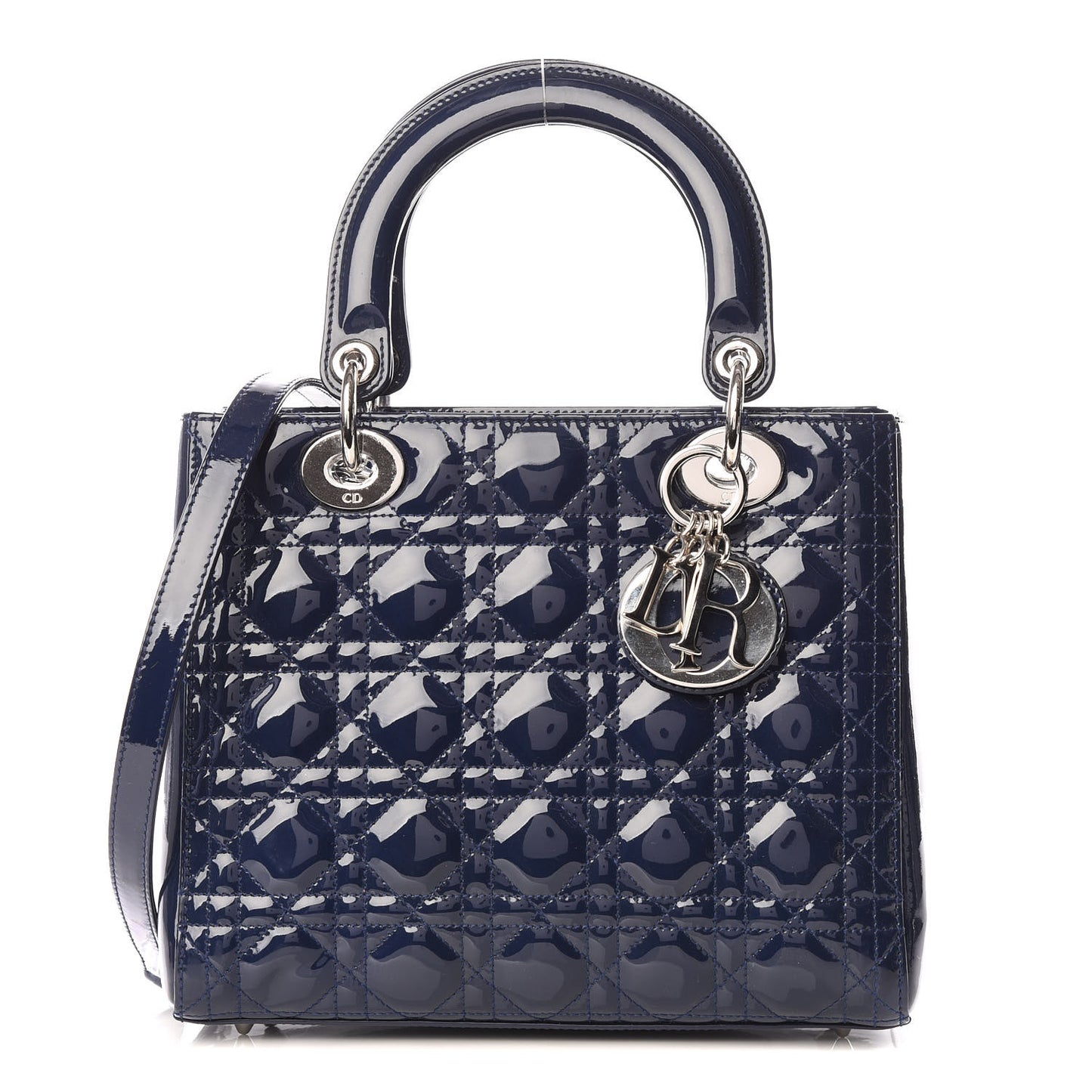 Patent Cannage Medium Lady Dior Navy Blue