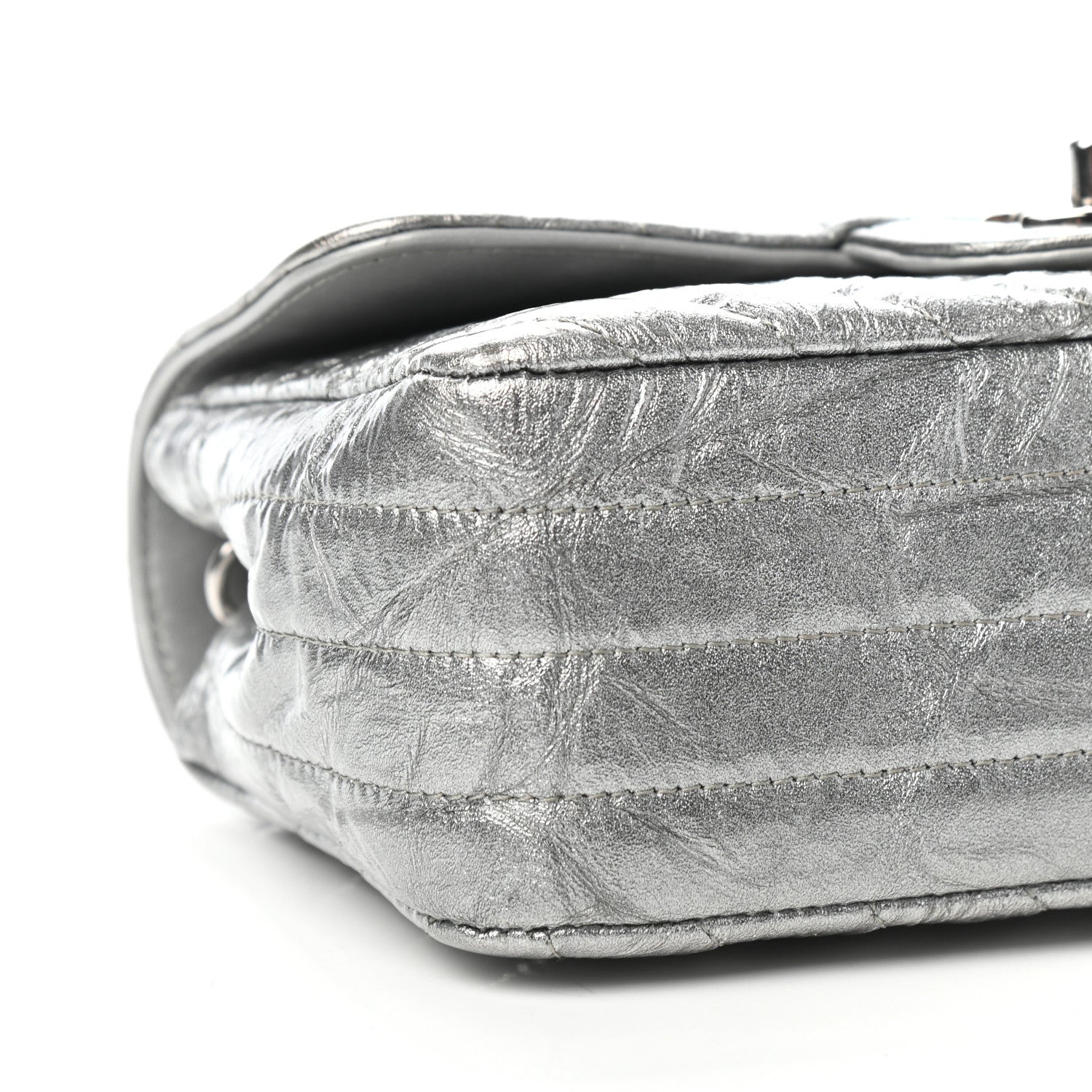 Chanel Patent Metallic Crumpled Calfskin Chevron Quilted Mini Rectangular Flap Silver 9 of 11