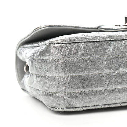 Chanel Patent Metallic Crumpled Calfskin Chevron Quilted Mini Rectangular Flap Silver 9 of 11