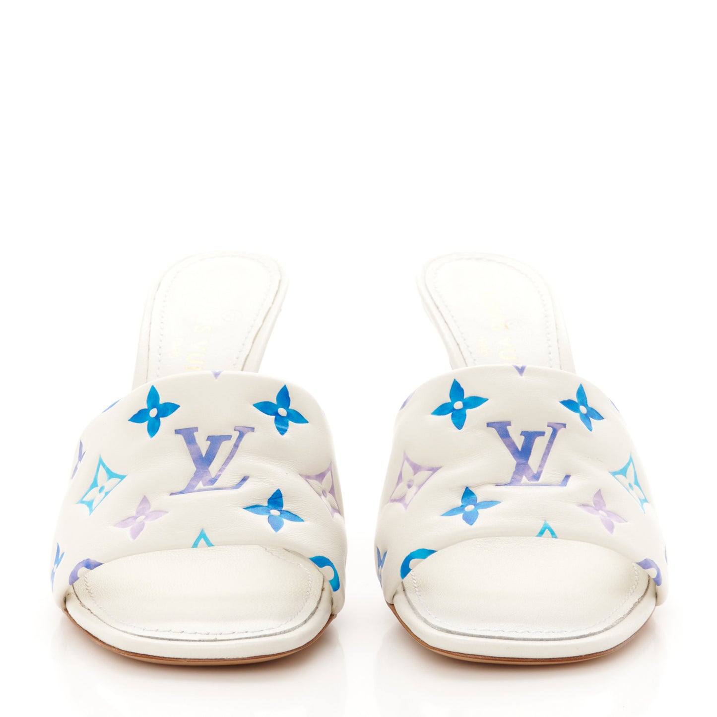 Lambskin Embossed Monogram By The Pool Revival High Heel Mules 38 White Blue Purple