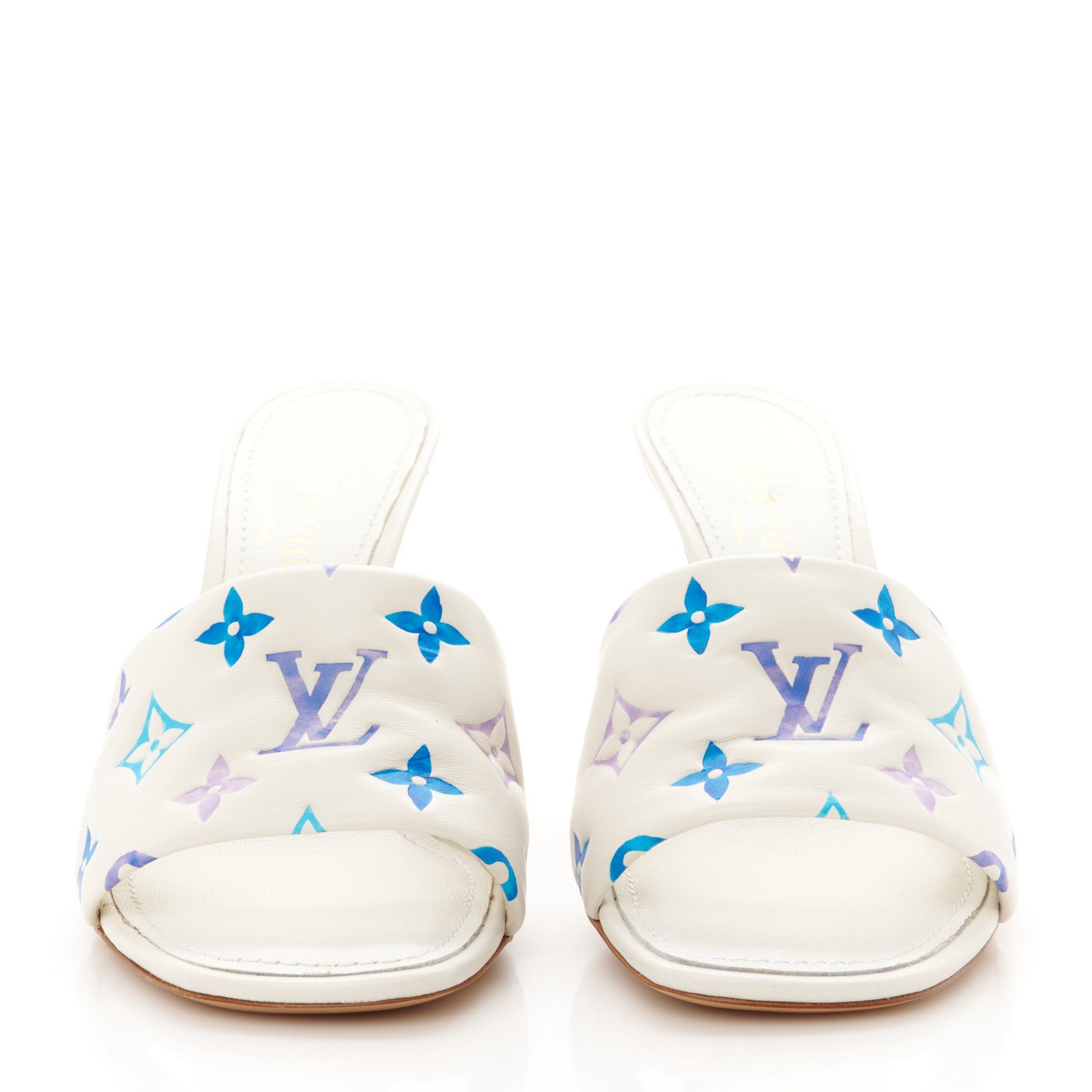 Louis Vuitton Lambskin Embossed Monogram By The Pool Revival High Heel Mules 38 White Blue Purple 3 of 9