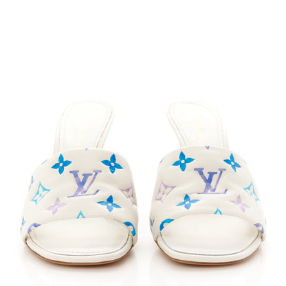 Louis Vuitton Lambskin Embossed Monogram By The Pool Revival High Heel Mules 38 White Blue Purple 3 of 9