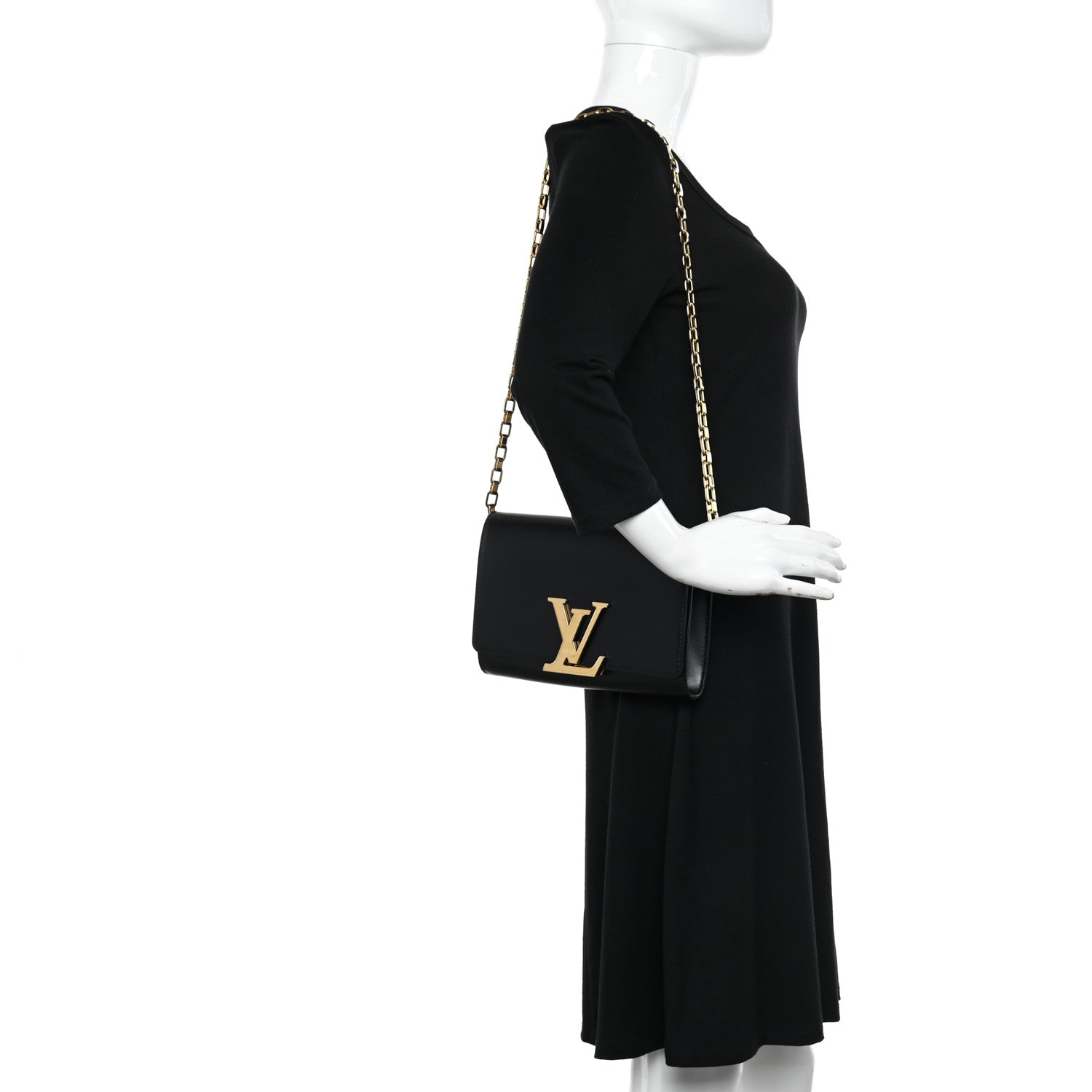 Louis Vuitton Calfskin Chain Louise GM Black 2 of 12