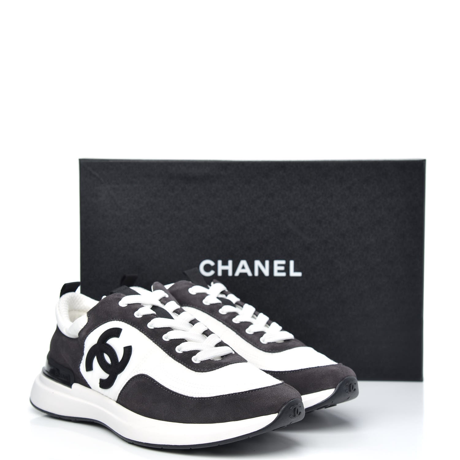 Chanel Nylon Suede Calfskin CC Sneakers 39 White Dark Grey 8 of 8