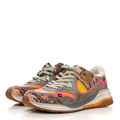 Gucci Suede Calfskin Tejus Printed Womens Ultrapace Sneakers 37 Pink Silver Oatmeal Yolk 5 of 11