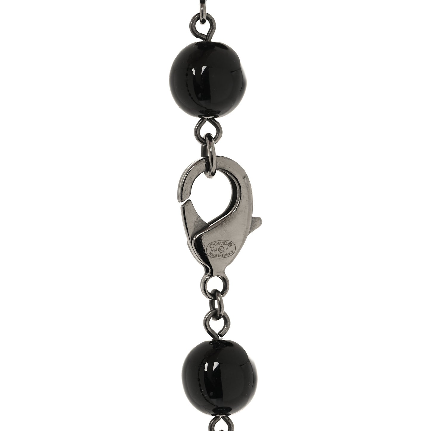 Ruthenium Pearl Beaded CC Long Necklace Black