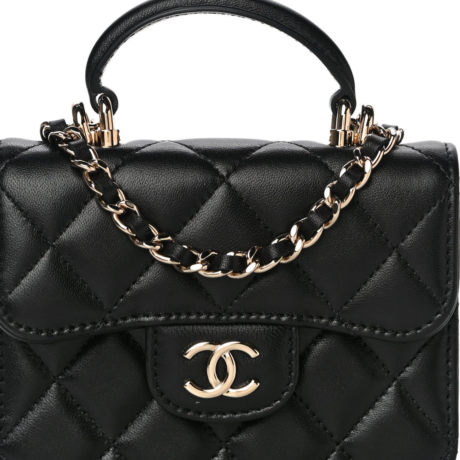 Chanel Lambskin Quilted Top Handle Flap Coin Purse With Chain Black 9 of 15